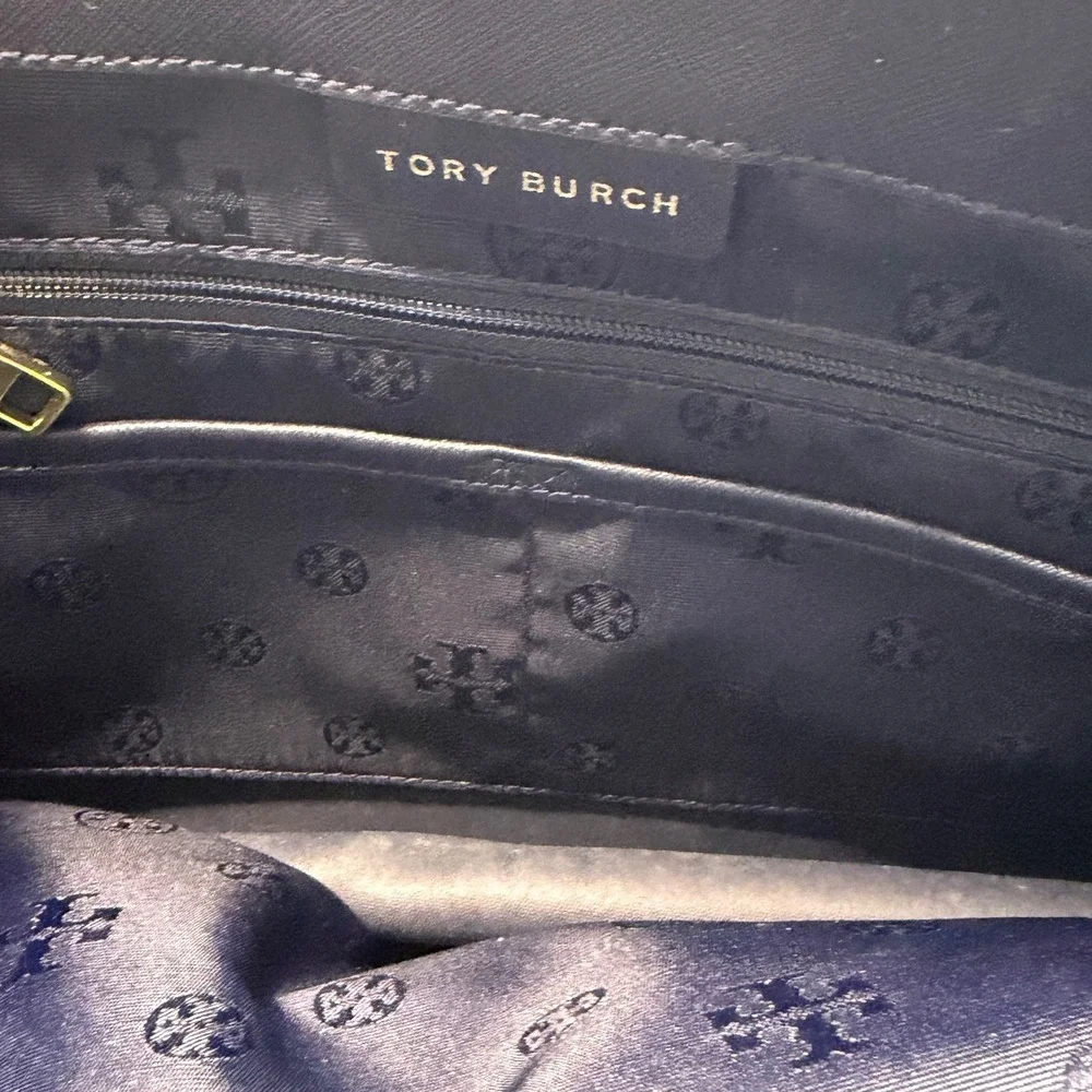 Tory Burch‎ Emerson Small Buckle Tote Navy Blue Saffiano Leather Handbag